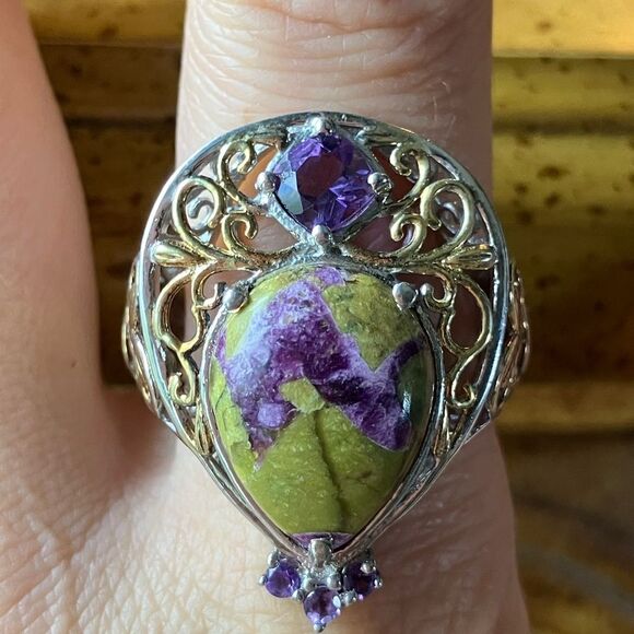 Tasmanian Stichtite Amethyst Sterling Silver Cocktail Ring - Picture 1 of 9